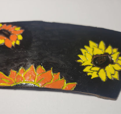 Sunflowers - Hand Made Custom Painted Leather Coffee Sleeve