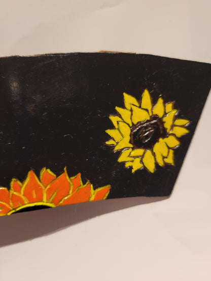 Sunflowers - Hand Made Custom Painted Leather Coffee Sleeve