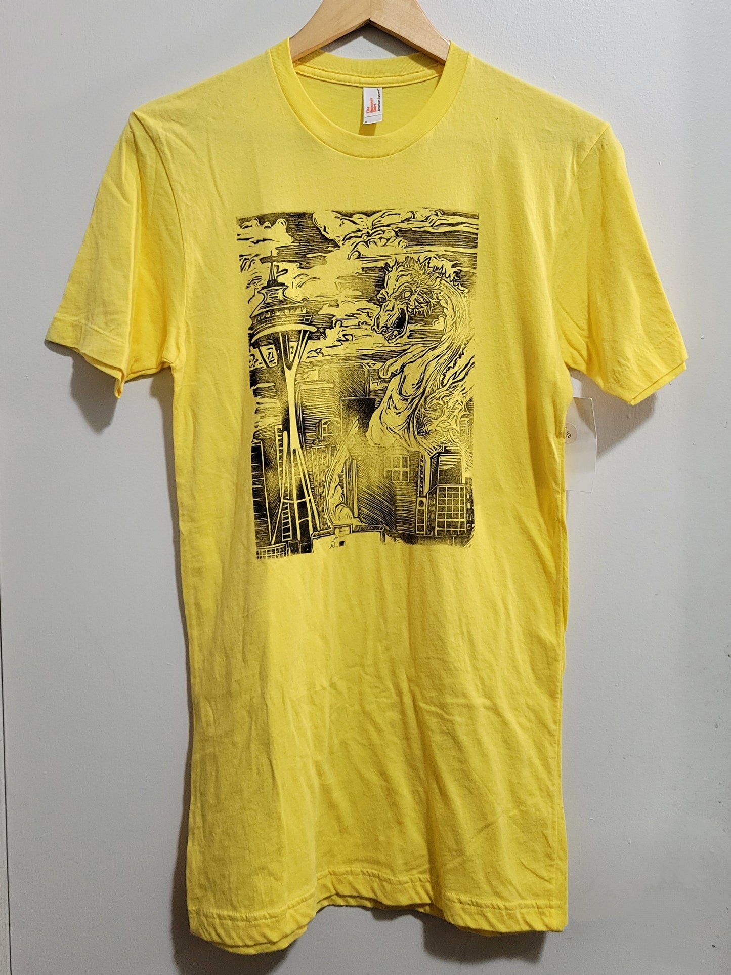 Seattle Dragon & Space Needle - Hand Printed Yellow Tee