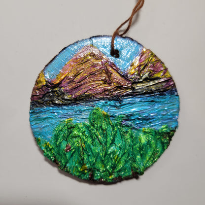 By the Lake - Wooden Impasto Ornament