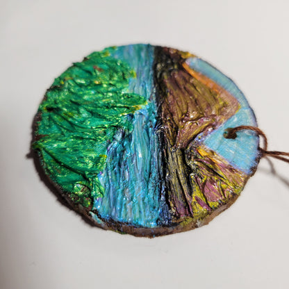 By the Lake - Wooden Impasto Ornament