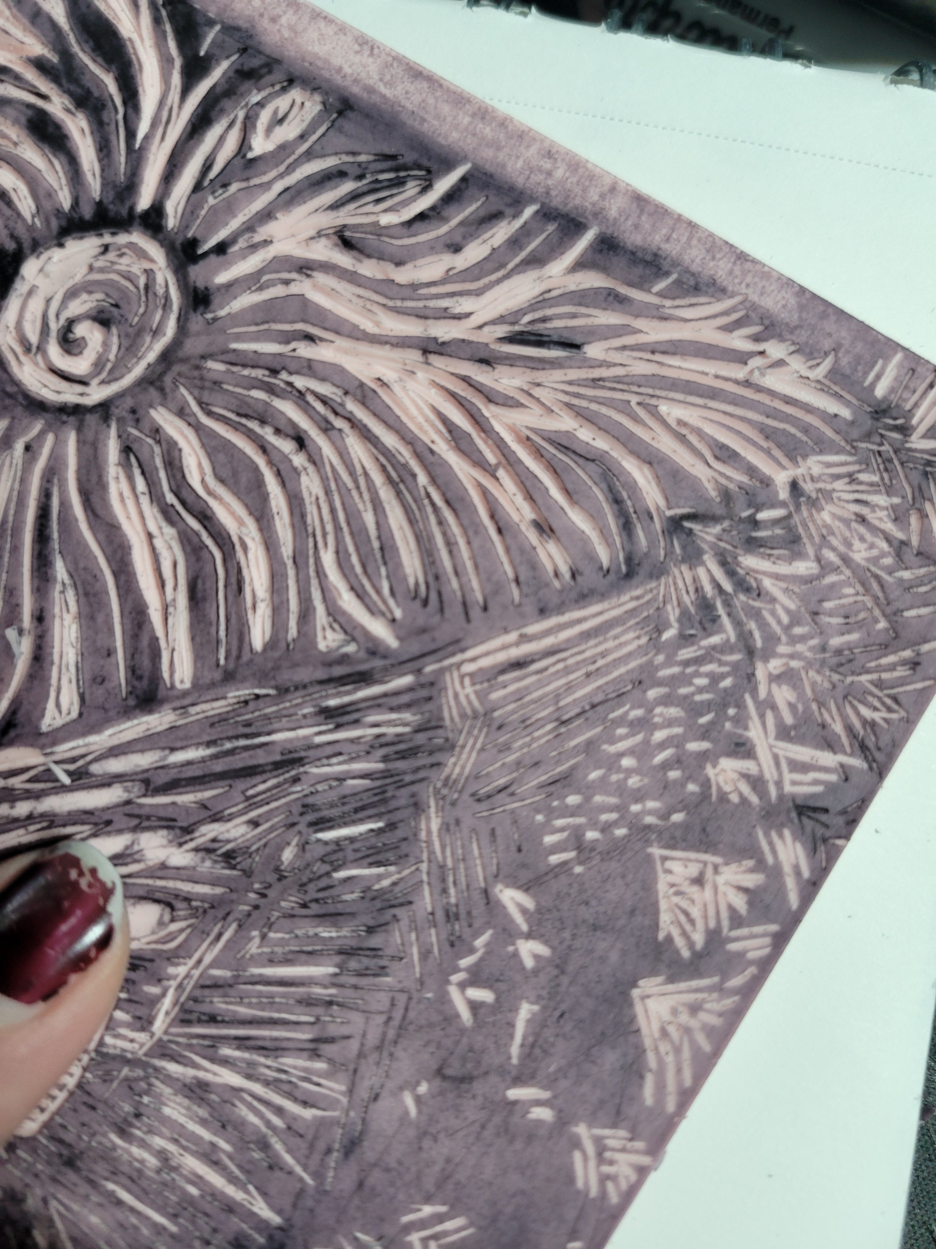The Mountain is Out - Linoleum Block Print