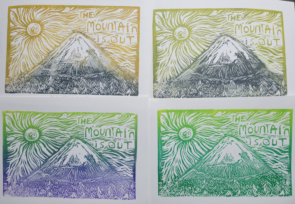 The Mountain is Out - Linoleum Block Print