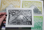The Mountain is Out - Linoleum Block Print