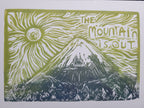 The Mountain is Out - Linoleum Block Print