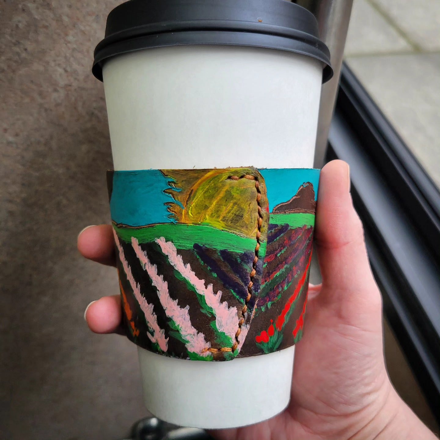 Tulips - Hand Made Custom Painted Leather Coffee Sleeve