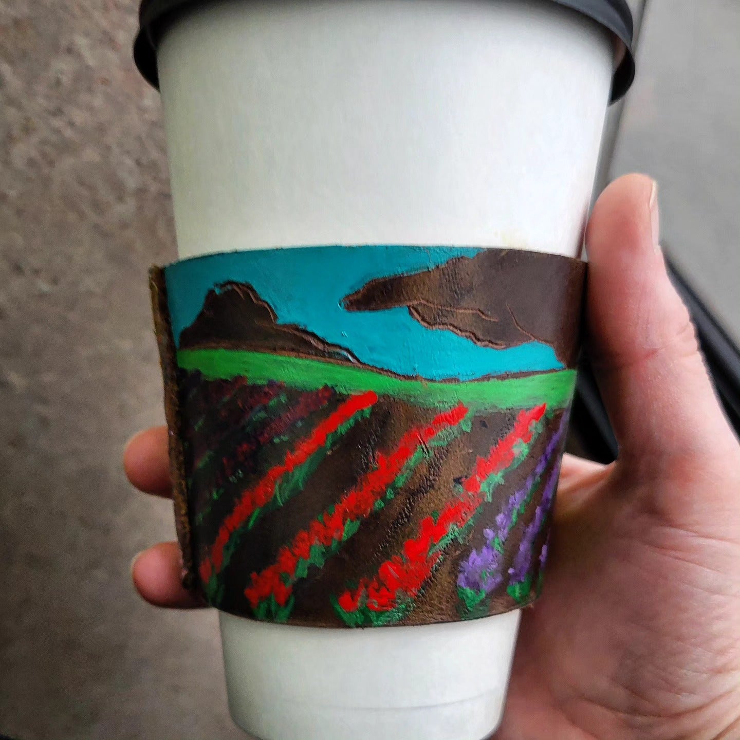 Tulips - Hand Made Custom Painted Leather Coffee Sleeve