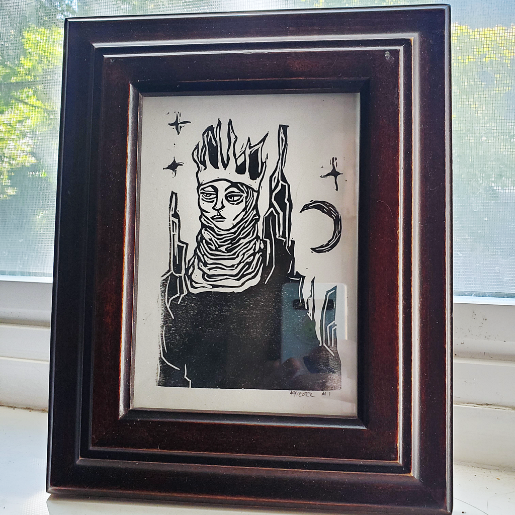 Queen of Cats - Linoleum Block Print