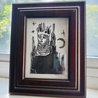 Queen of Cats - Linoleum Block Print