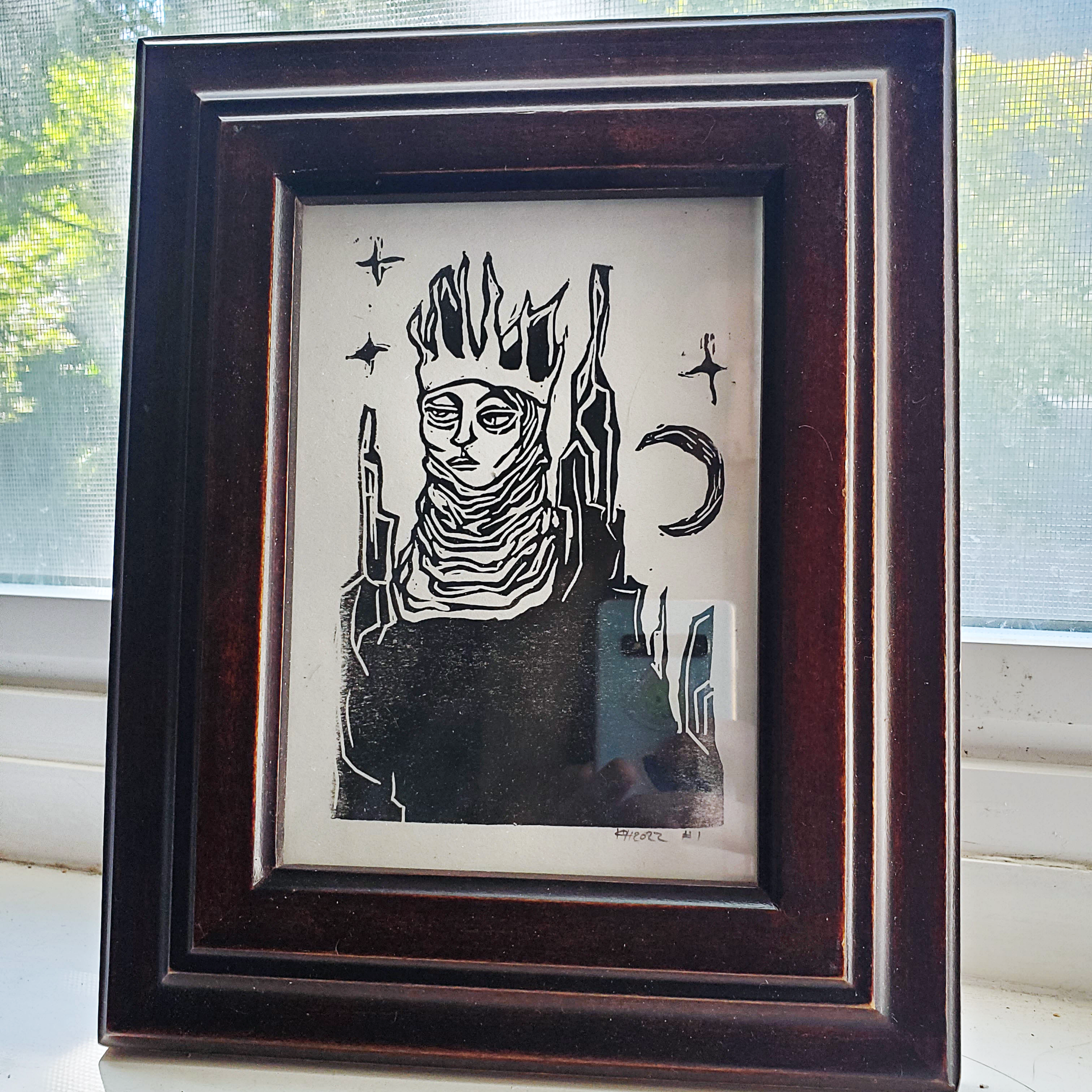 Queen of Cats - Linoleum Block Print