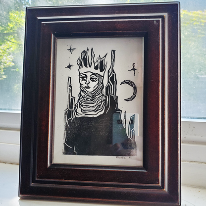 Queen of Cats - Hand Printed Original Linocut Print