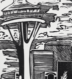 Kaiju Dragon in Seattle - Linoleum Block Print