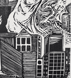 Kaiju Dragon in Seattle - Linoleum Block Print