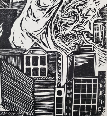 "Seattle Dragon" - Original Unframed Linocut Print - Strange in Nature