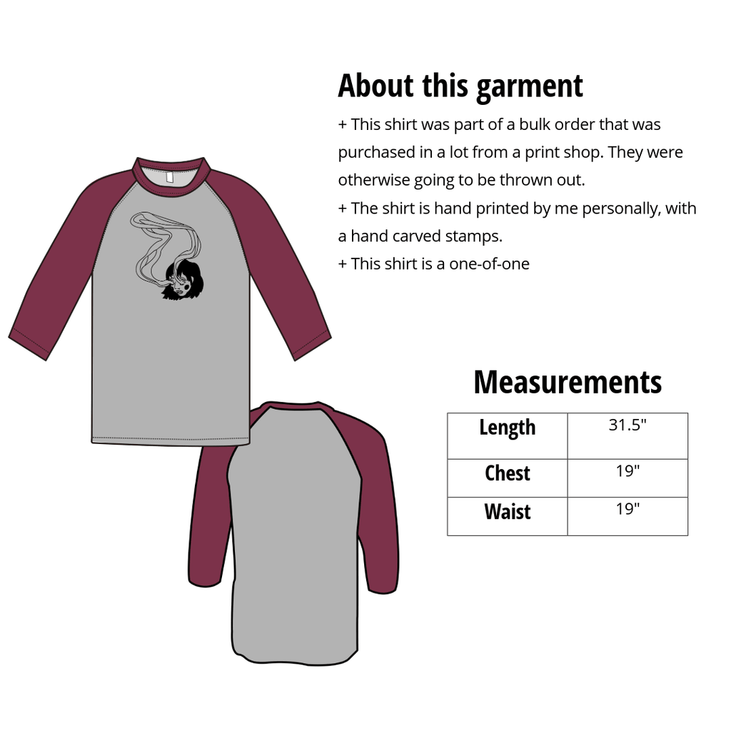 Spirit Eyes - Hand Printed Baseball Tee grey
