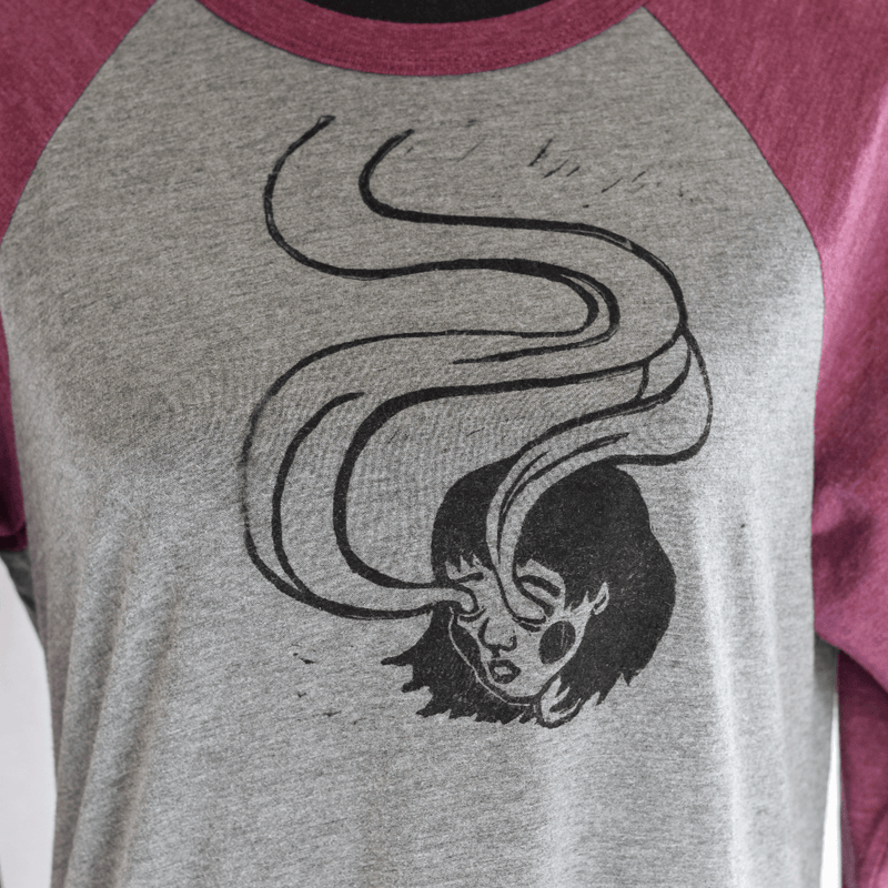 Spirit Eyes - Hand Printed Baseball Tee grey