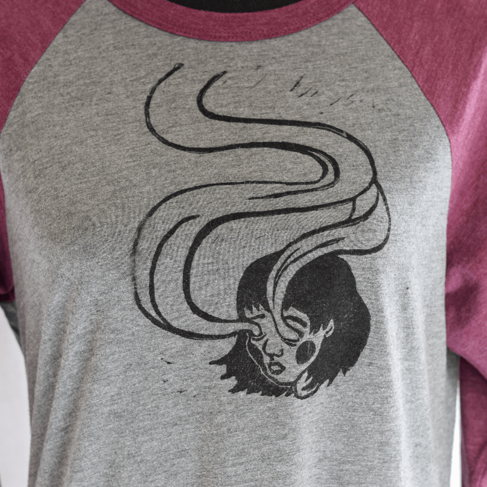 Spirit Eyes - Hand Printed Baseball Tee grey