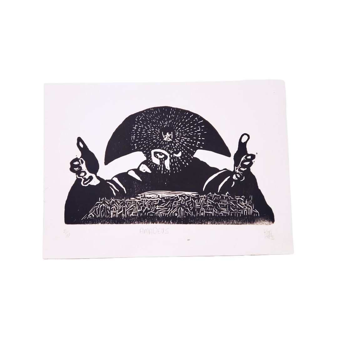 Amadeus - Linoleum Block Print