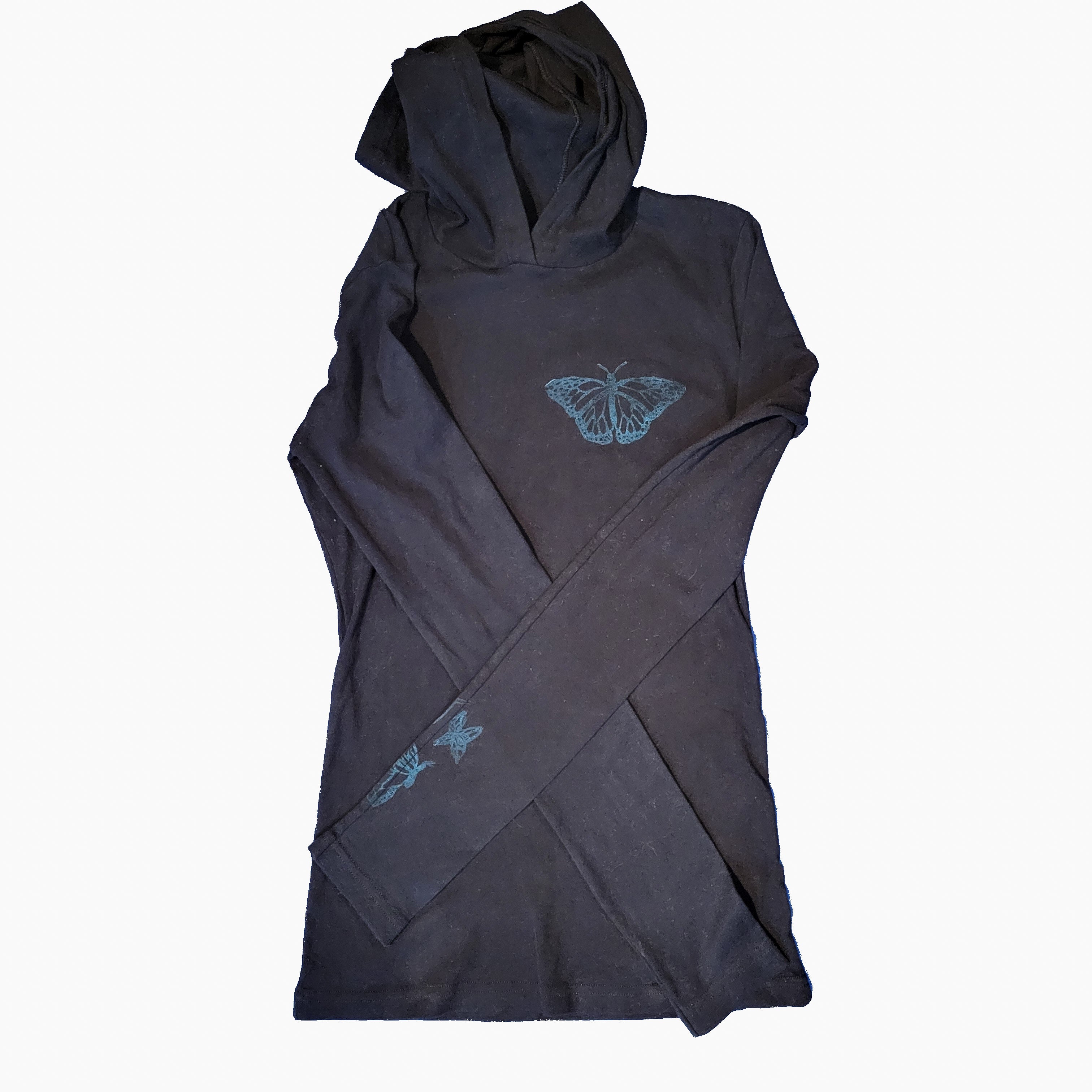 Butterflies - Hand Printed Long Sleeve Hooded Shirt