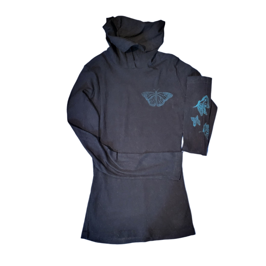 Butterflies - Hand Printed Long Sleeve Hooded Shirt