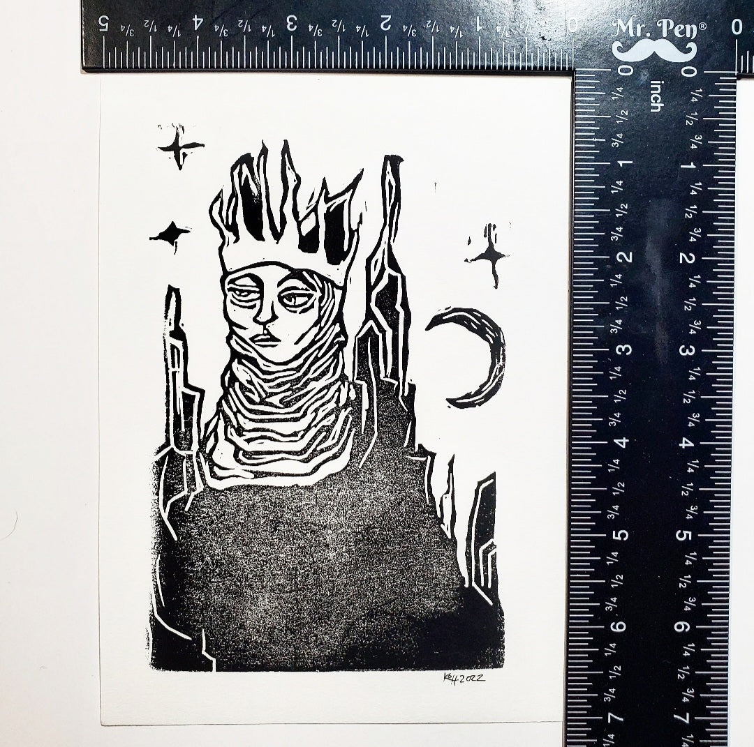 Queen of Cats - Hand Printed Original Linocut Print