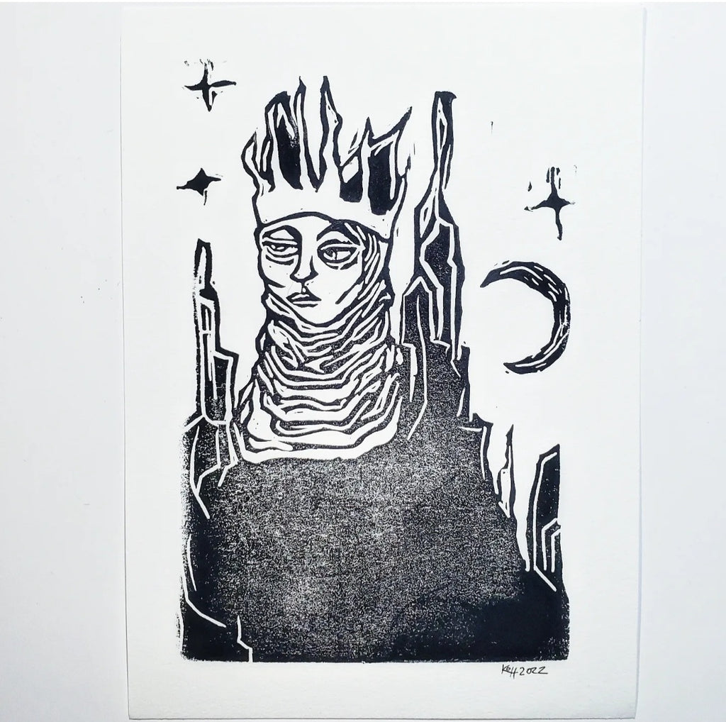Queen of Cats - Linoleum Block Print