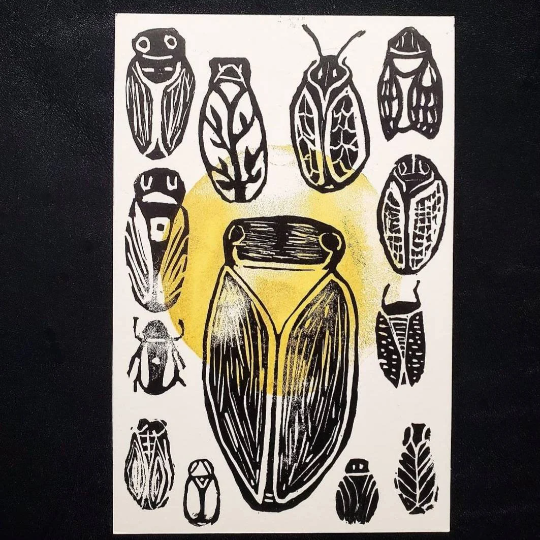 Cicadas 13 Ways - Linoleum Block Print