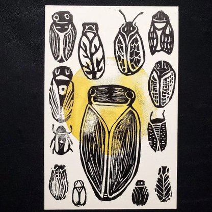 Cicadas 13 Ways - Original Linocut Print