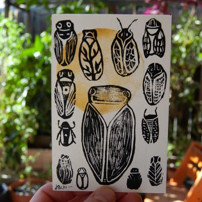 Cicadas 13 Ways - Original Linocut Print