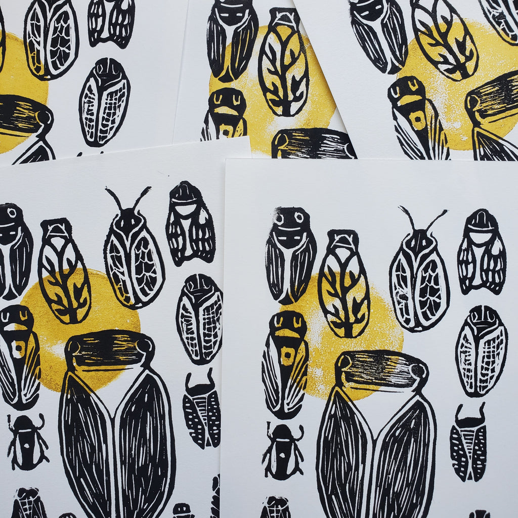 Cicadas 13 Ways - Linoleum Block Print