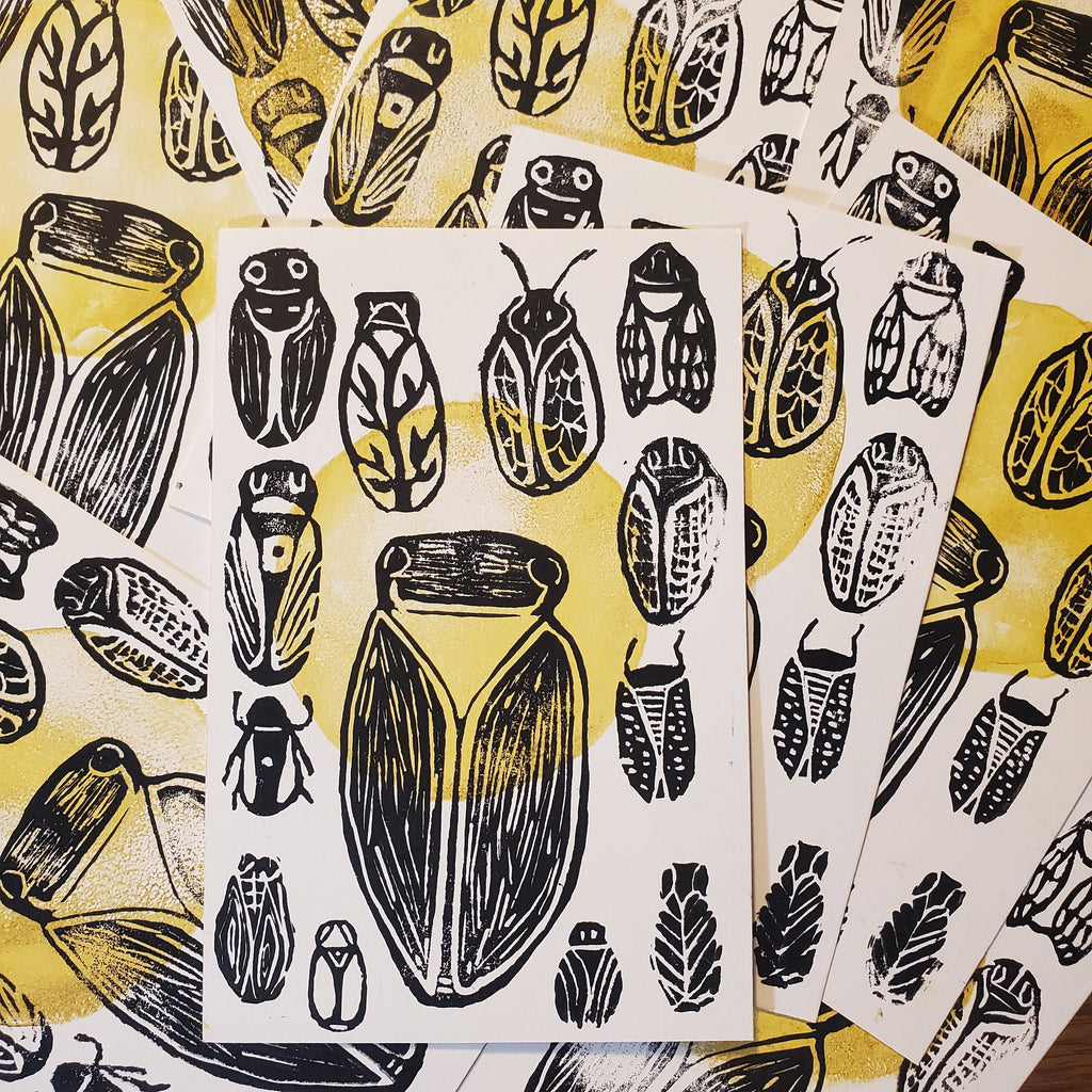 Cicadas 13 Ways - Linoleum Block Print