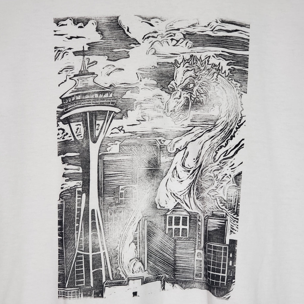Kaiju Dragon in Seattle - Hand Printed - Gildan T-Shirt (Adult S, M, L, XL)