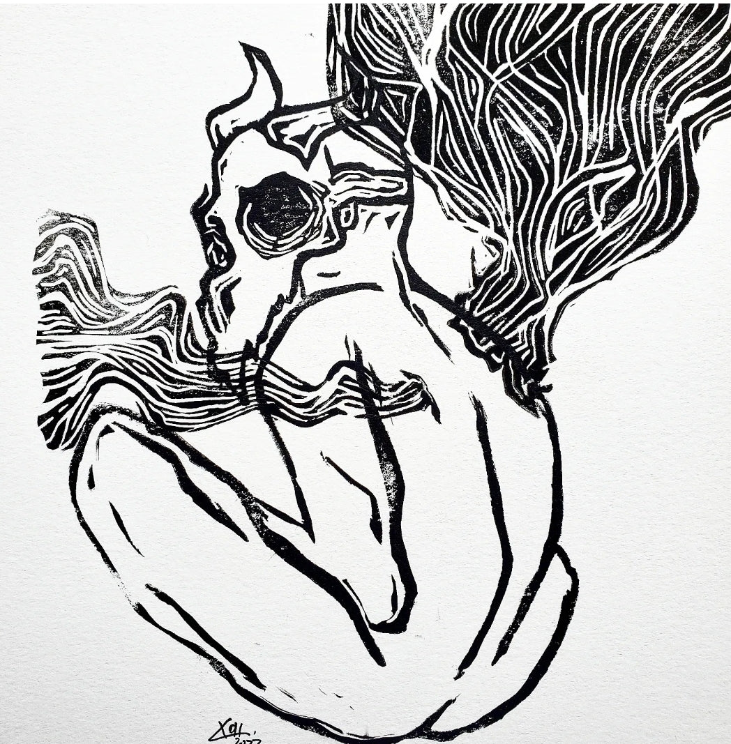 Go Away - Linoleum Block Print