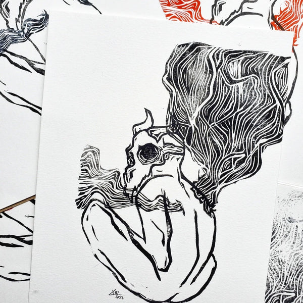 Go Away - Linoleum Block Print