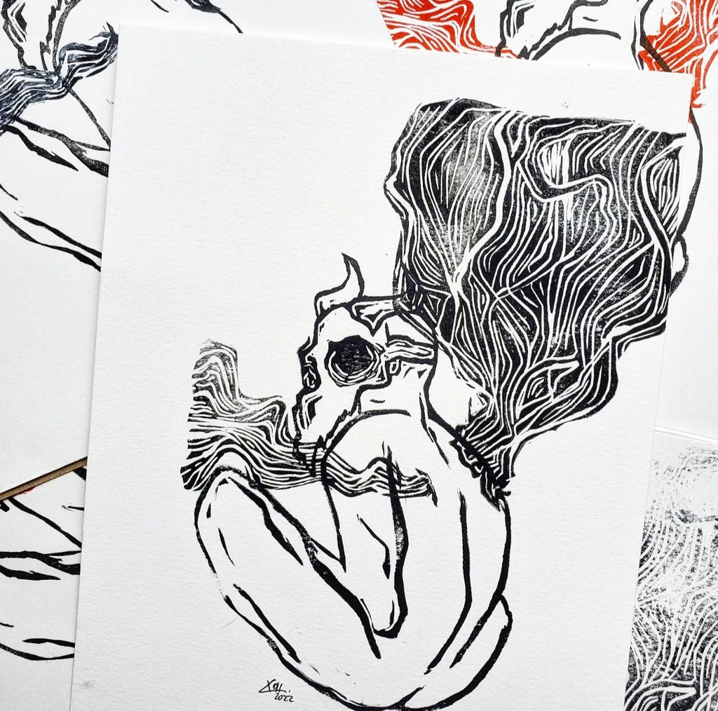 Go Away - Linoleum Block Print