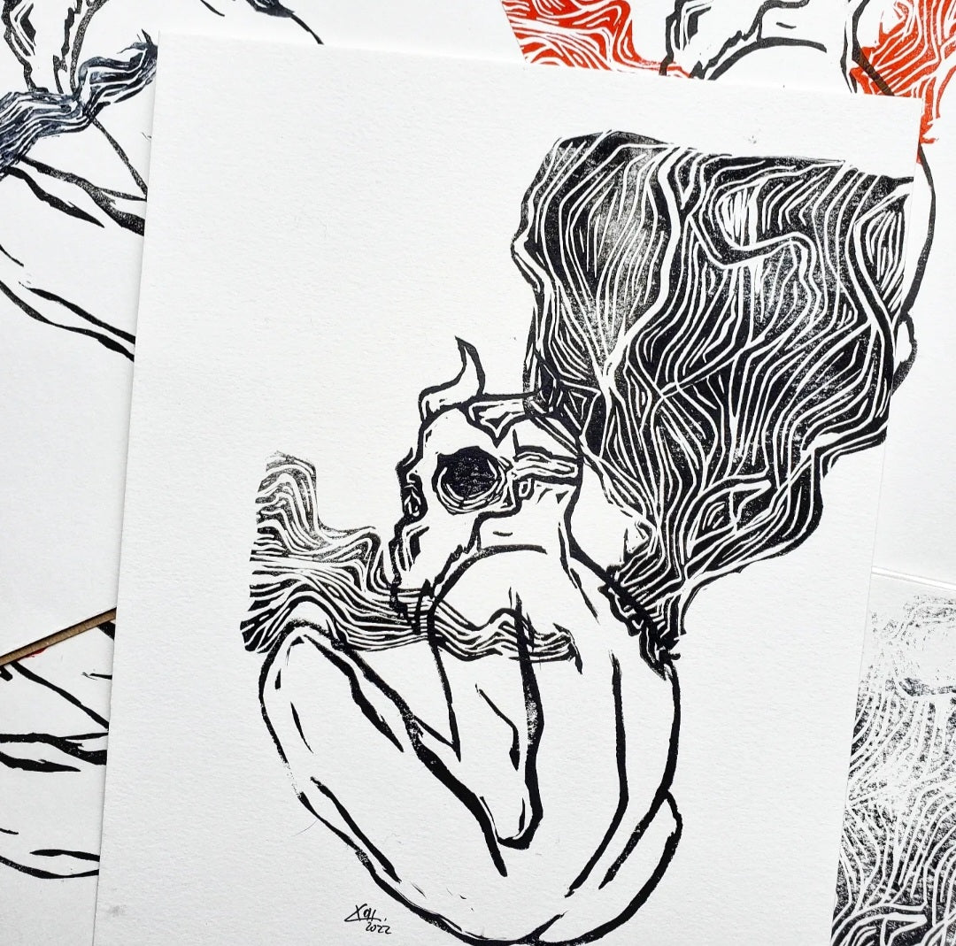 Go Away - Linoleum Block Print