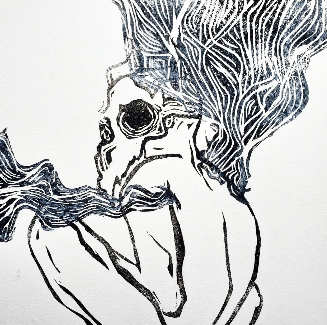 Go Away - Linoleum Block Print