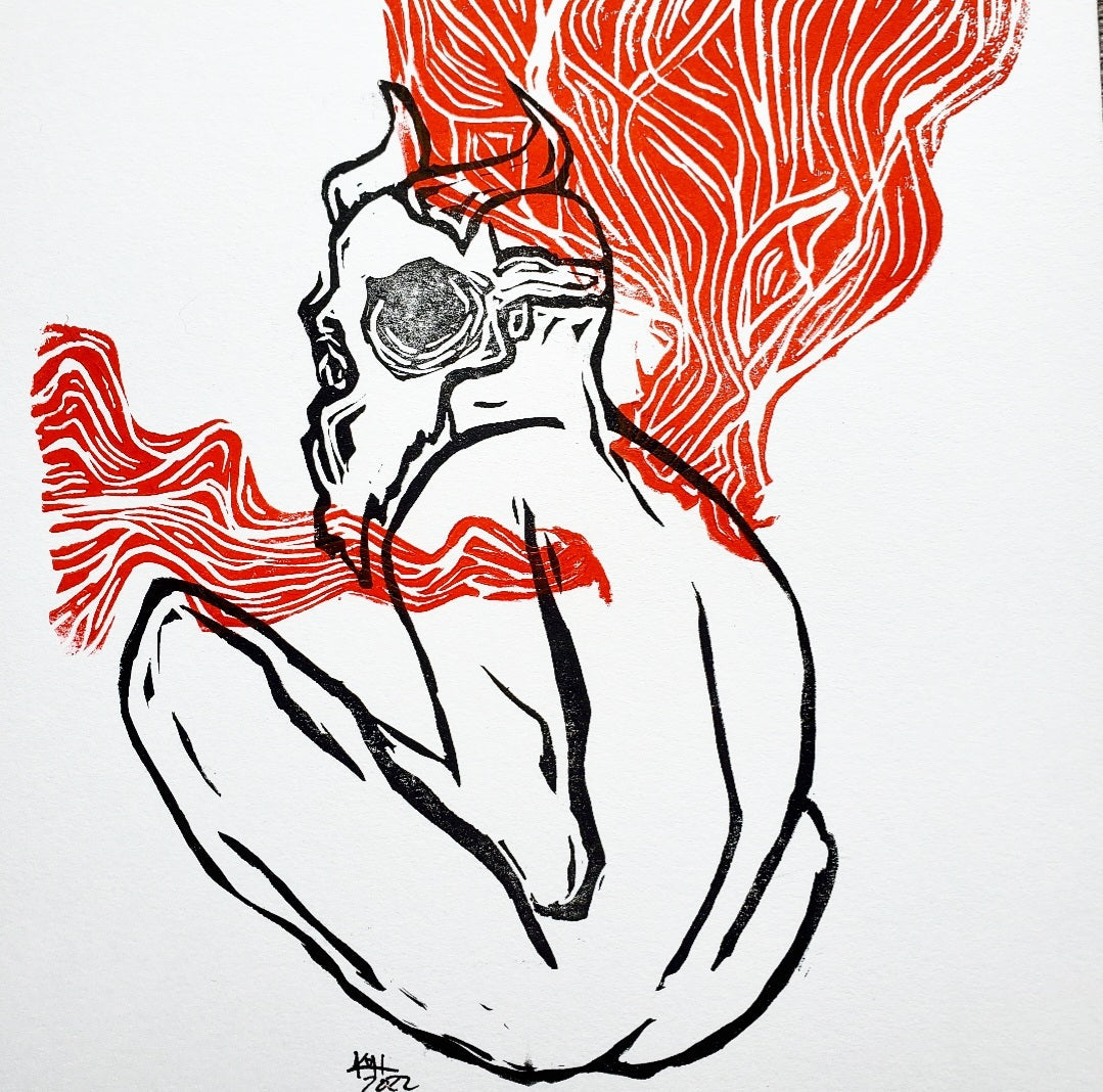Go Away - Linoleum Block Print