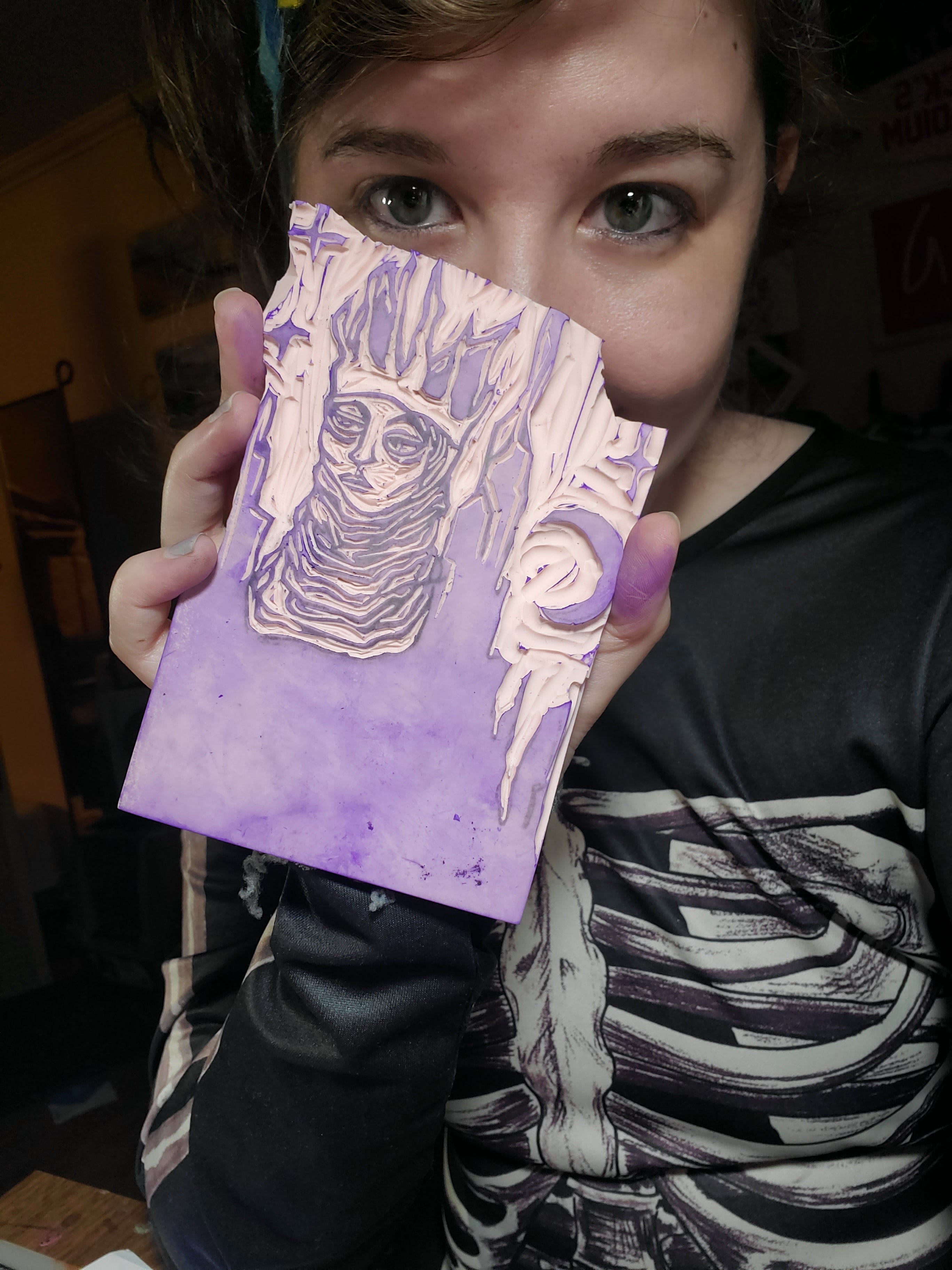 Queen of Cats - Linoleum Block Print