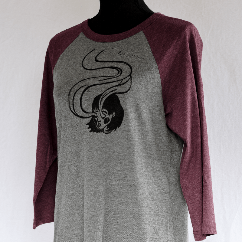 Spirit Eyes - Hand Printed Baseball Tee grey