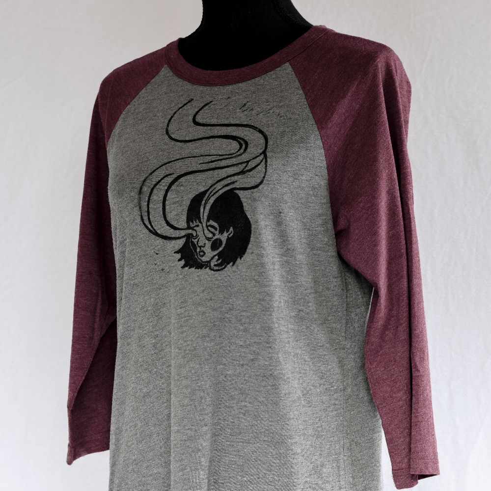 Spirit Eyes - Hand Printed Baseball Tee grey