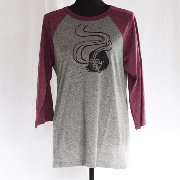 Spirit Eyes - Hand Printed Baseball Tee grey