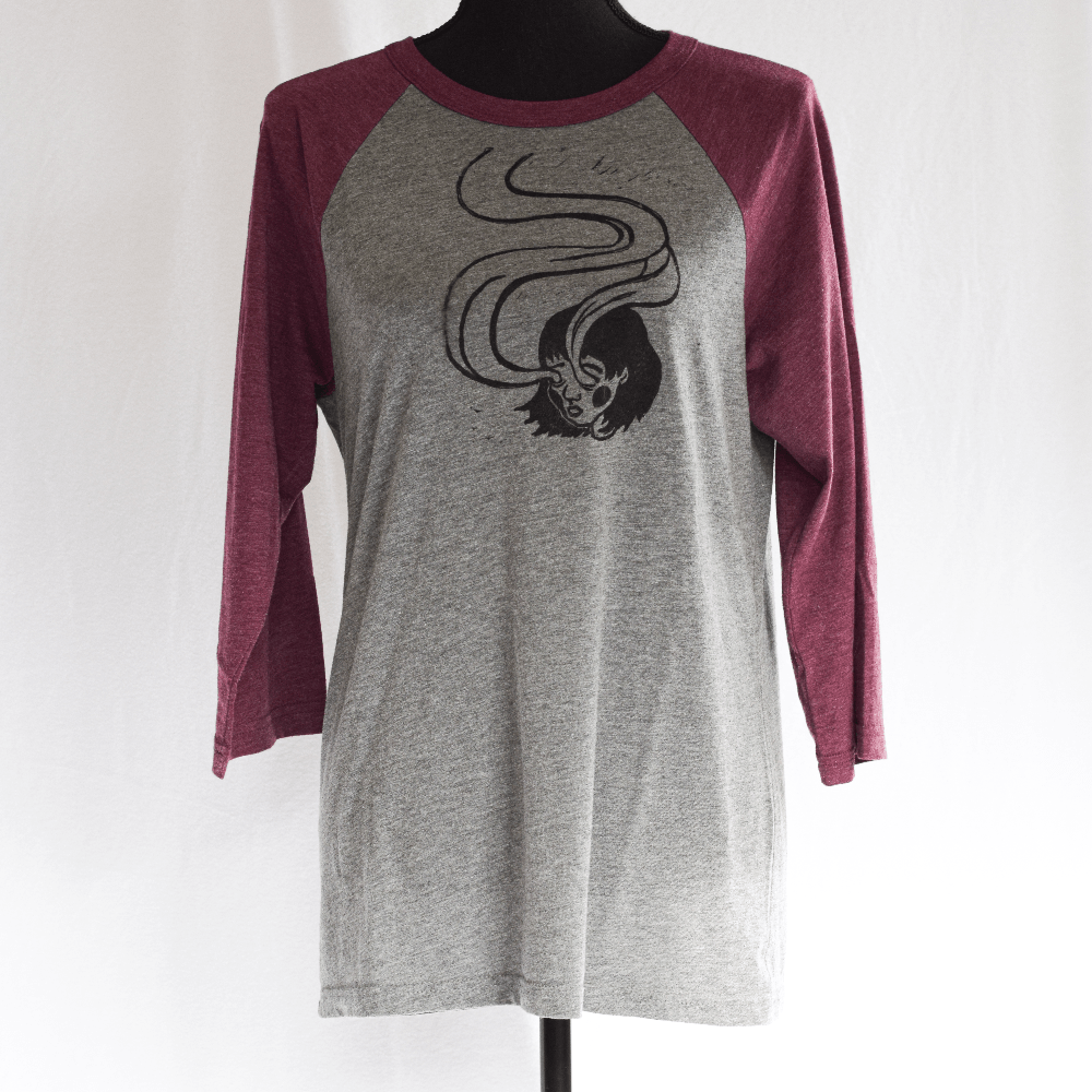 Spirit Eyes - Hand Printed Baseball Tee grey