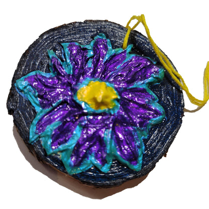 Purple Flower - Wooden Impasto Ornament