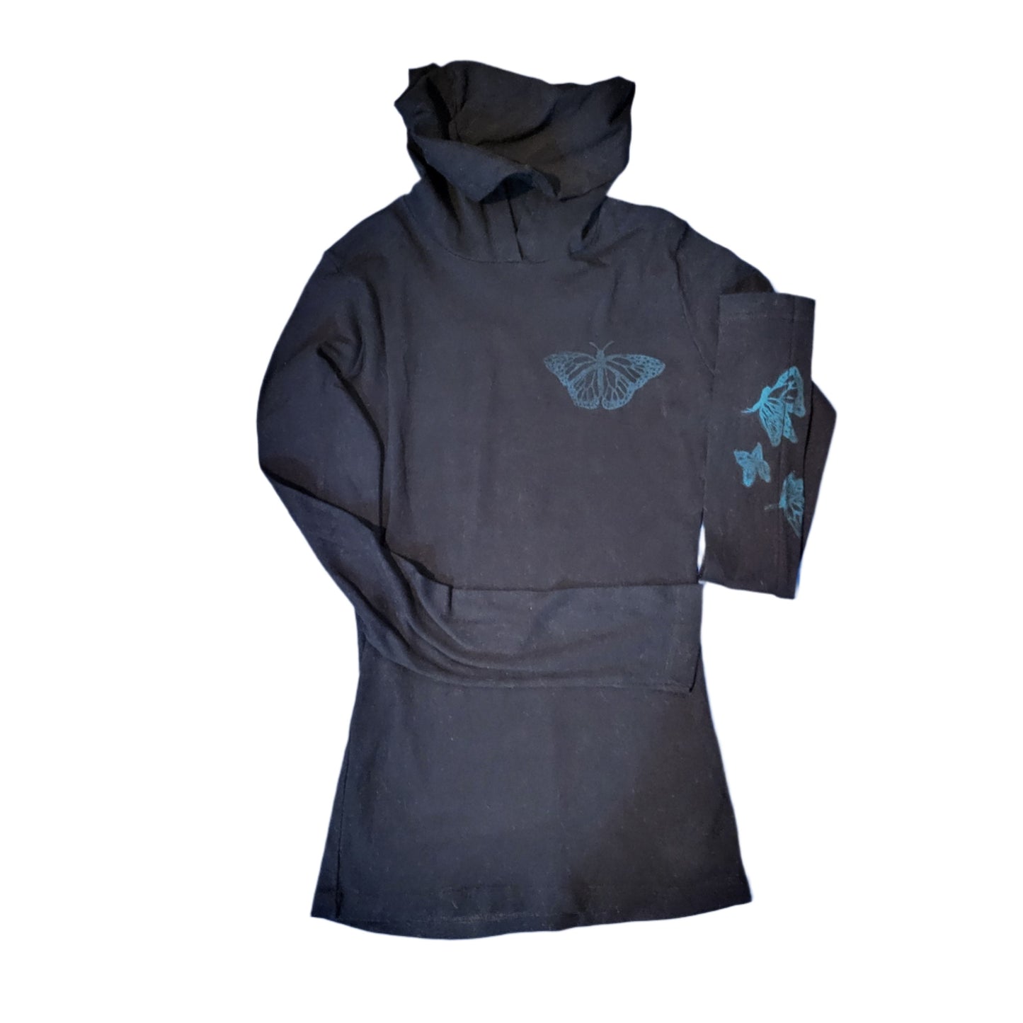 Butterflies - Hand Printed on Adult Hooded Long Sleeve