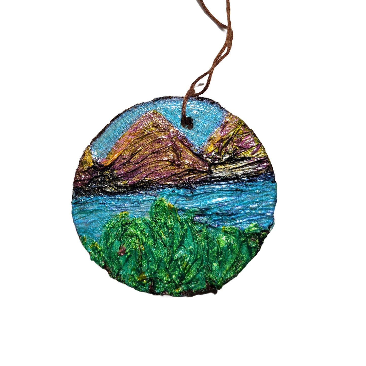 By the Lake - Wooden Impasto Ornament