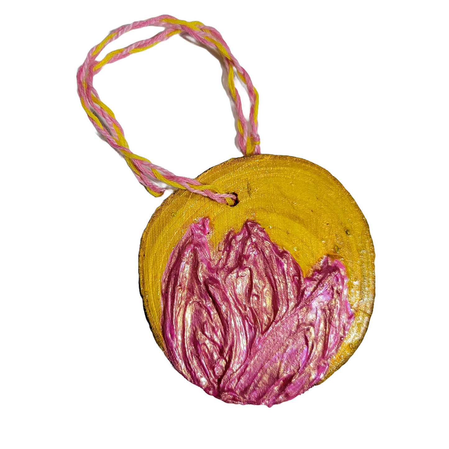 Pink Tulip - Wooden Impasto Ornament