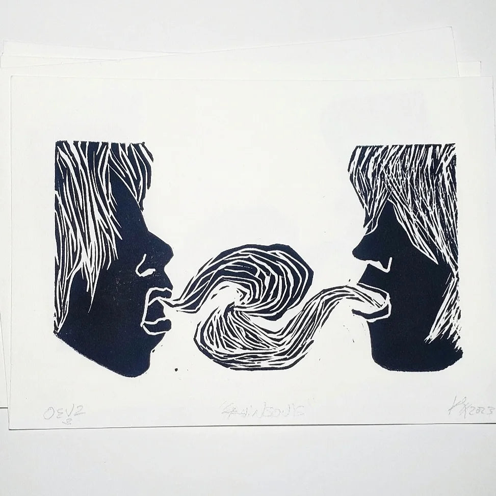 Twin Souls - Original Linocut Print