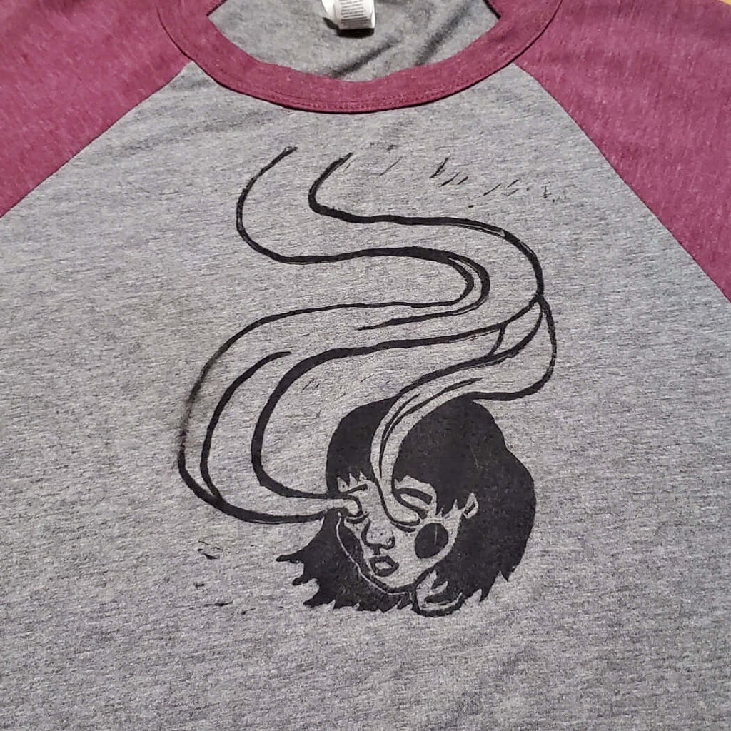 Spirit Eyes - Hand Printed Baseball Tee grey