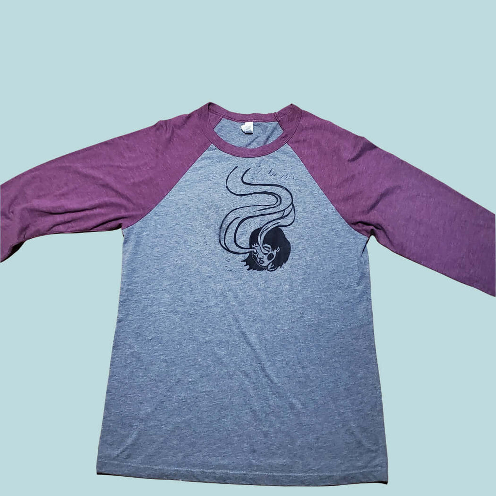 Spirit Eyes - Hand Printed Baseball Tee grey